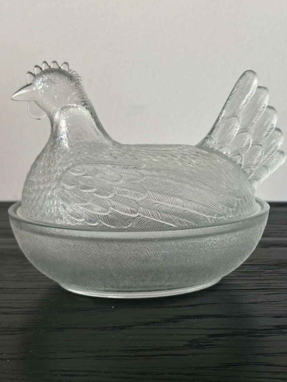 Original Indiana Glass Beadless Stippled Base Hen on A Nest Dish Clear 1930-1940 - Picture 2 of 14